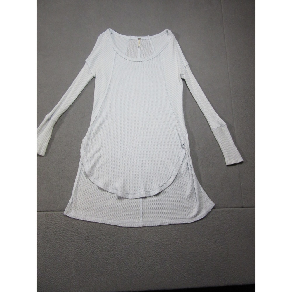 Free People Waffle Thermal Top Womens Small Light Blue High Low Long Sleeve